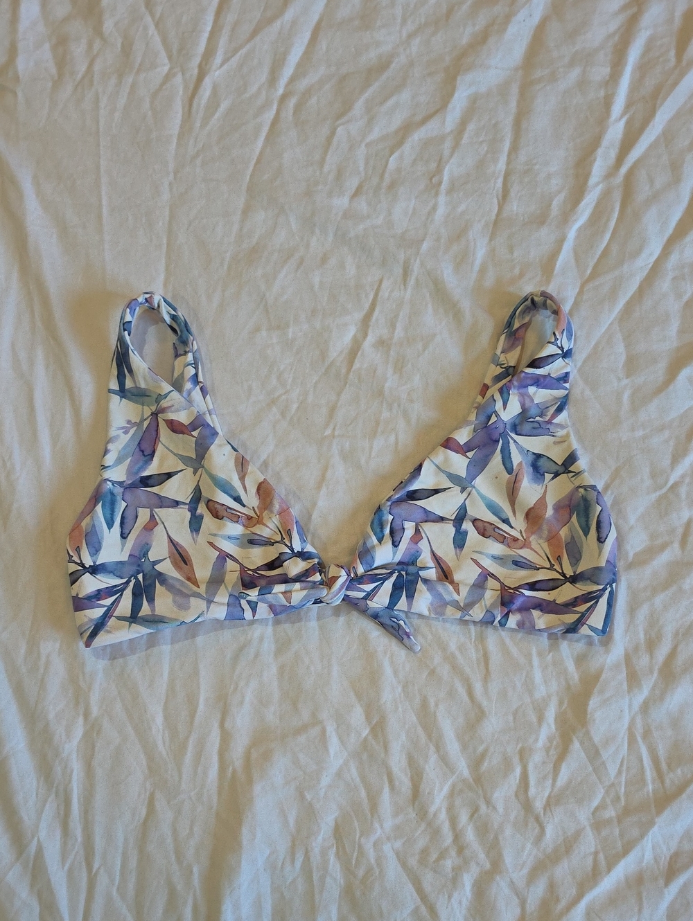 Midori Floral Leaf Print Bikini Top in White, Purple, Blue, Brown